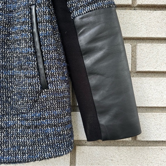 Yigal Azrouël Wool Tweed Moto Jacket Lambskin Leather Asymmetrical Zip Blazer - Picture 6 of 11